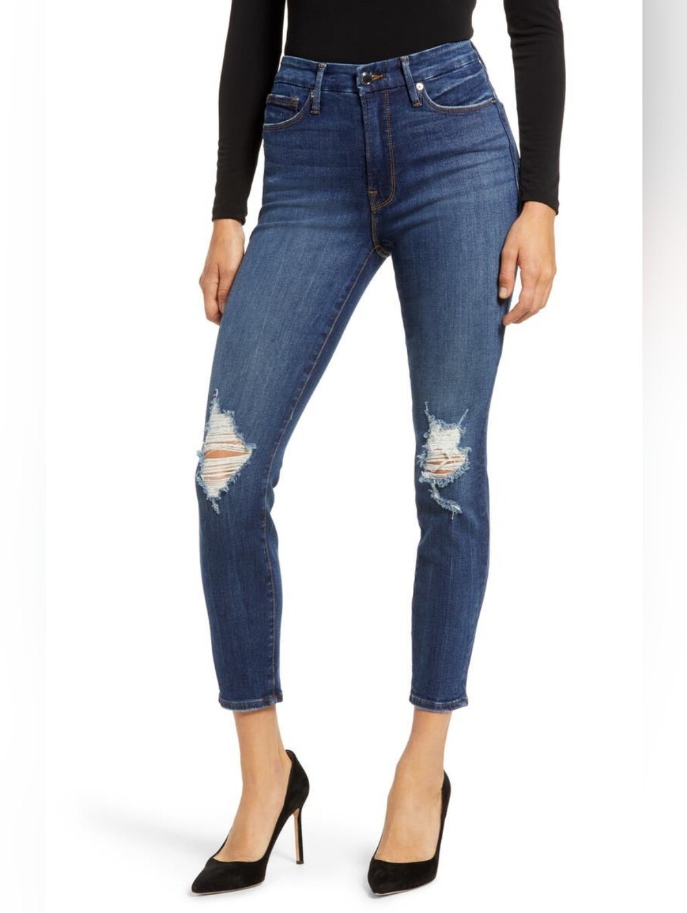 NWT- Good American Good Waist High Rise Distressed Skinny Crop Jeans Size 12/31